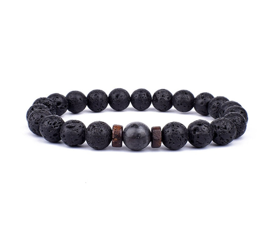 Volcanic Glitter Stone Wood Chip Beaded Bracelet